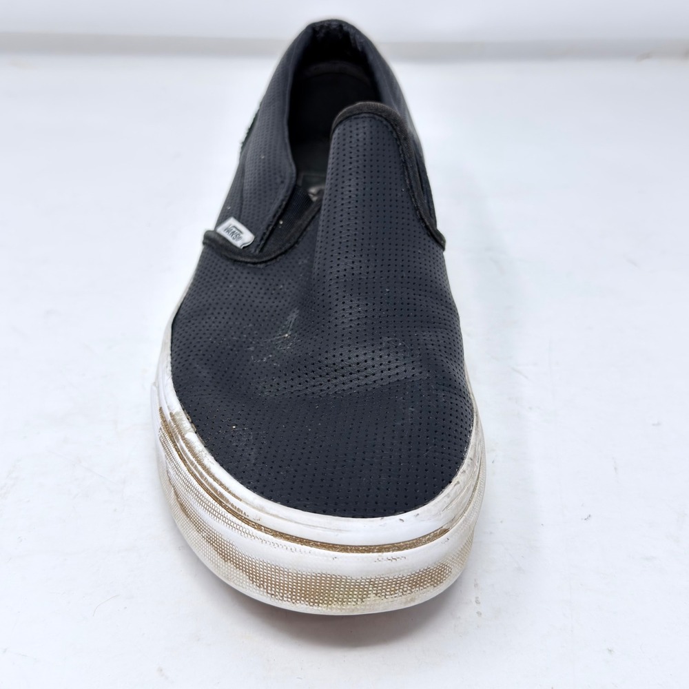 Vans Classic Slip On Shoes Black Perforated Leather Mens 9.5 Womens 11 Sneakers - Picture 8 of 14